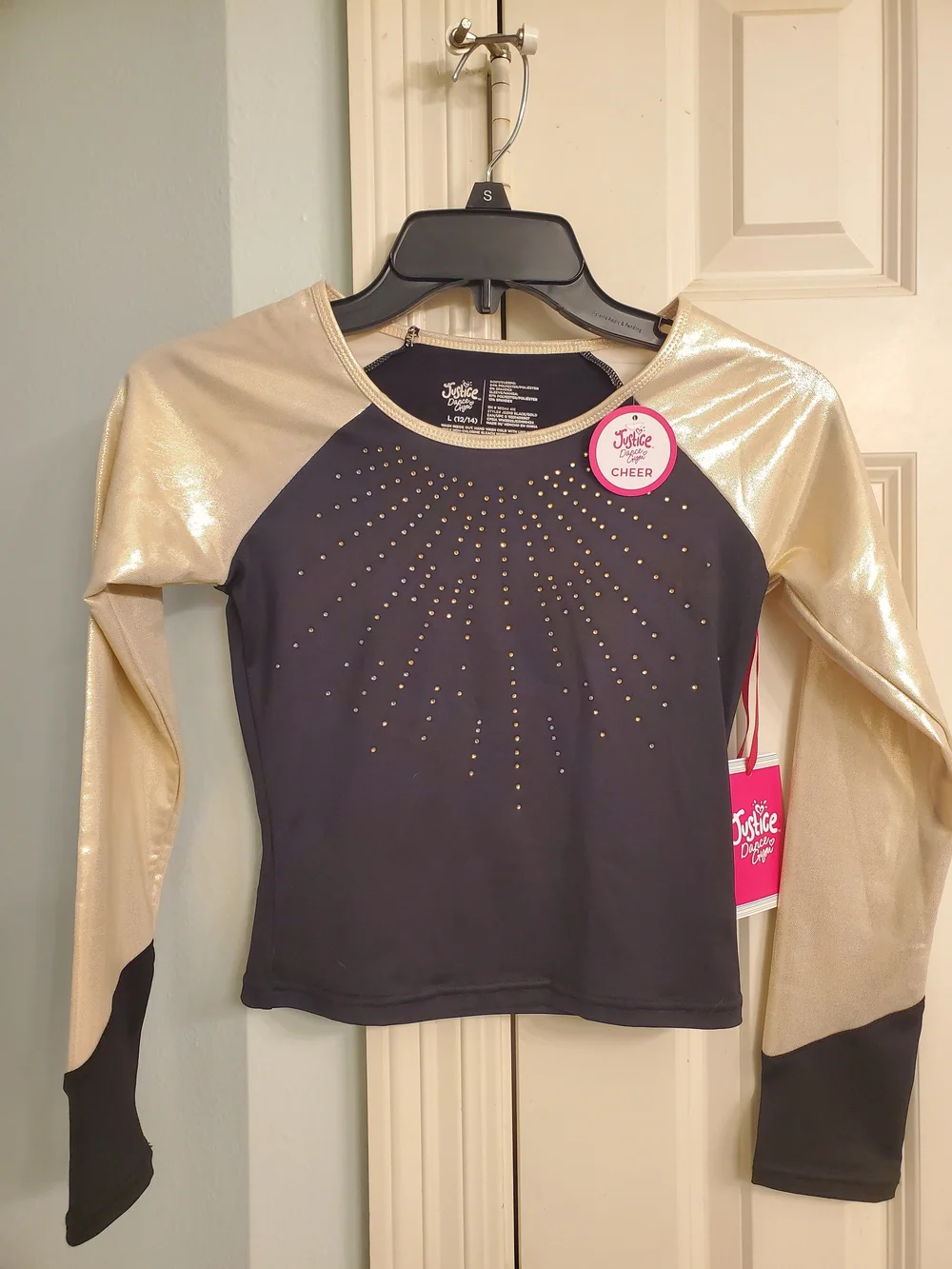 Justice Black and Gold Metallic Long-Sleeve Cheer Top